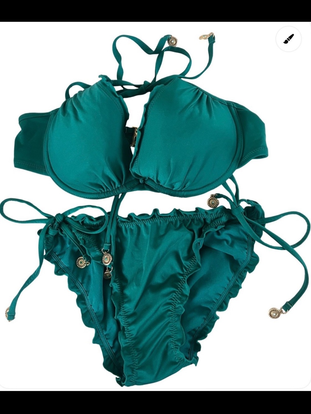 H&M Teal Push-Up Bikini Set with Decorative Accents
